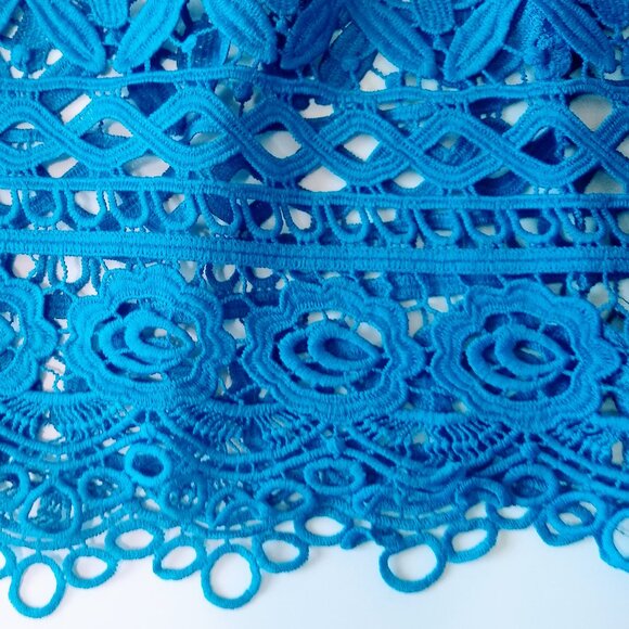 Lulus Blue and Beige Lace Midi Dress - Picture 14 of 16